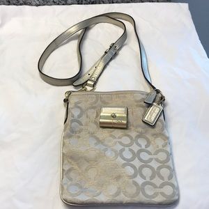 Coach beige/gold small cross body bag